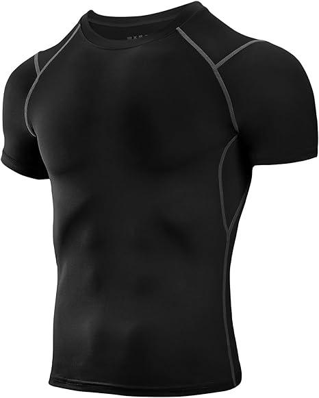 Niksa Men's Compression Shirts, Short Sleeve Athletic Compression Tops Dry Workout T Shirt, Rash Guard Base Layer Undershirt