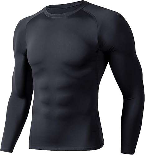 Compression Shirts for Men - Long Sleeve Black Workout Base Layer Athletic Gym Tops Quick Dry Running Undershirts