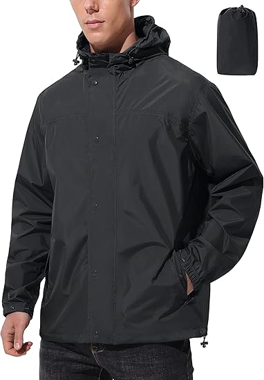 UIQUR Mens Lightweight Rain Jacket Waterproof Windbreaker Packable Rain Coat with Hood for Golf Running Hiking Travel