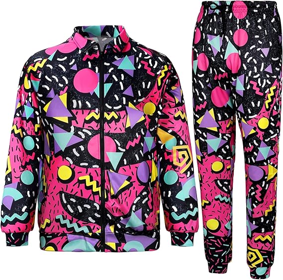 Arssm Retro 80s 90s Outfit Sets for Men Vintage Jacket and Joggers Sweatpants 80s Tracksuit Streetwear