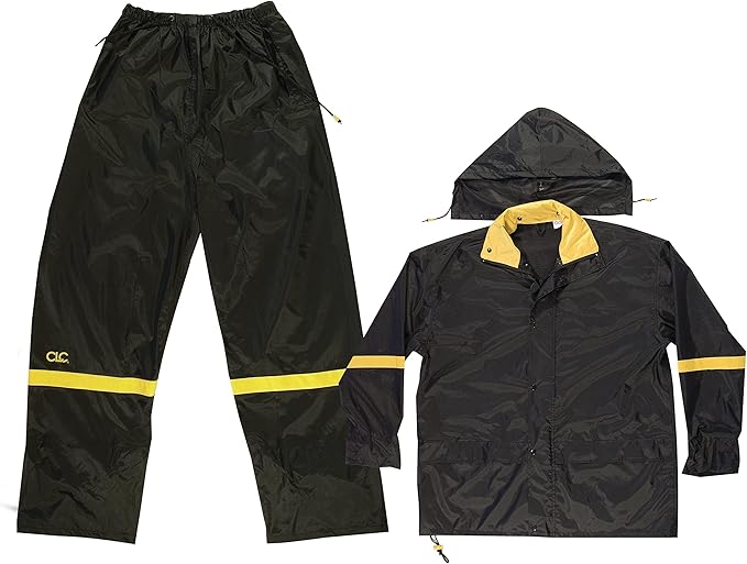 CLC Custom Leathercraft Rain Wear R103M Black Nylon 3-Piece Rain Suit, Medium