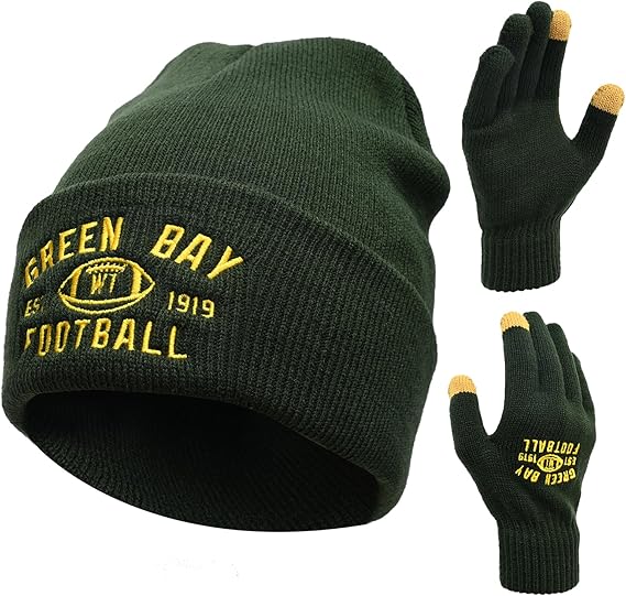 Vintage Classic Skull Cap Embroidery Beanie Fasion Hat Cuffed Winter Hat Knit Comes with Warm Gloves Gifts for Men Women Fans